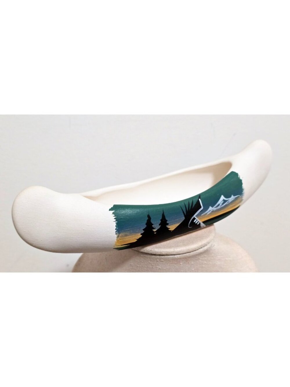 Elsie Dini Navajo Cedar Mesa Pottery Canoe Hand Painted 8.5" Signed Southwestern
